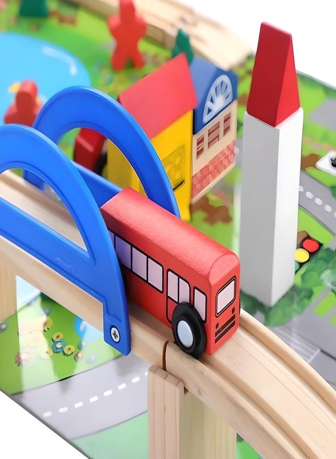 Busy Brain Wooden Rail Over Pass Set, 40 Piece City Building Blocks with Overpass Track, Vehicles, Buildings, Educational STEM Toy for Ages 3+ - Image 5